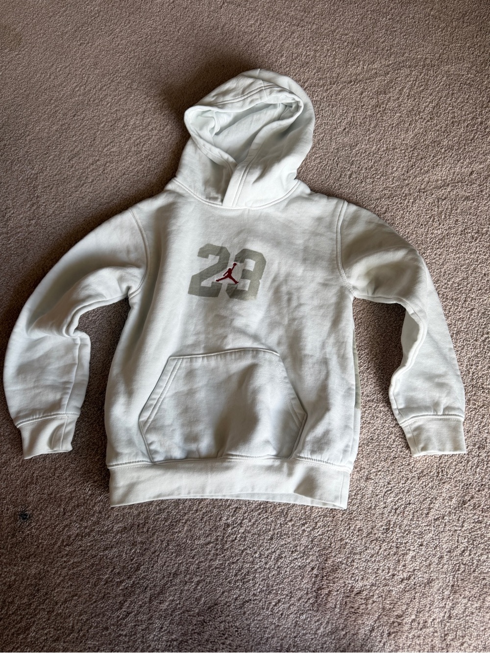 Jordan Kids White Hoodie with Gray '23' and Red Jumpman